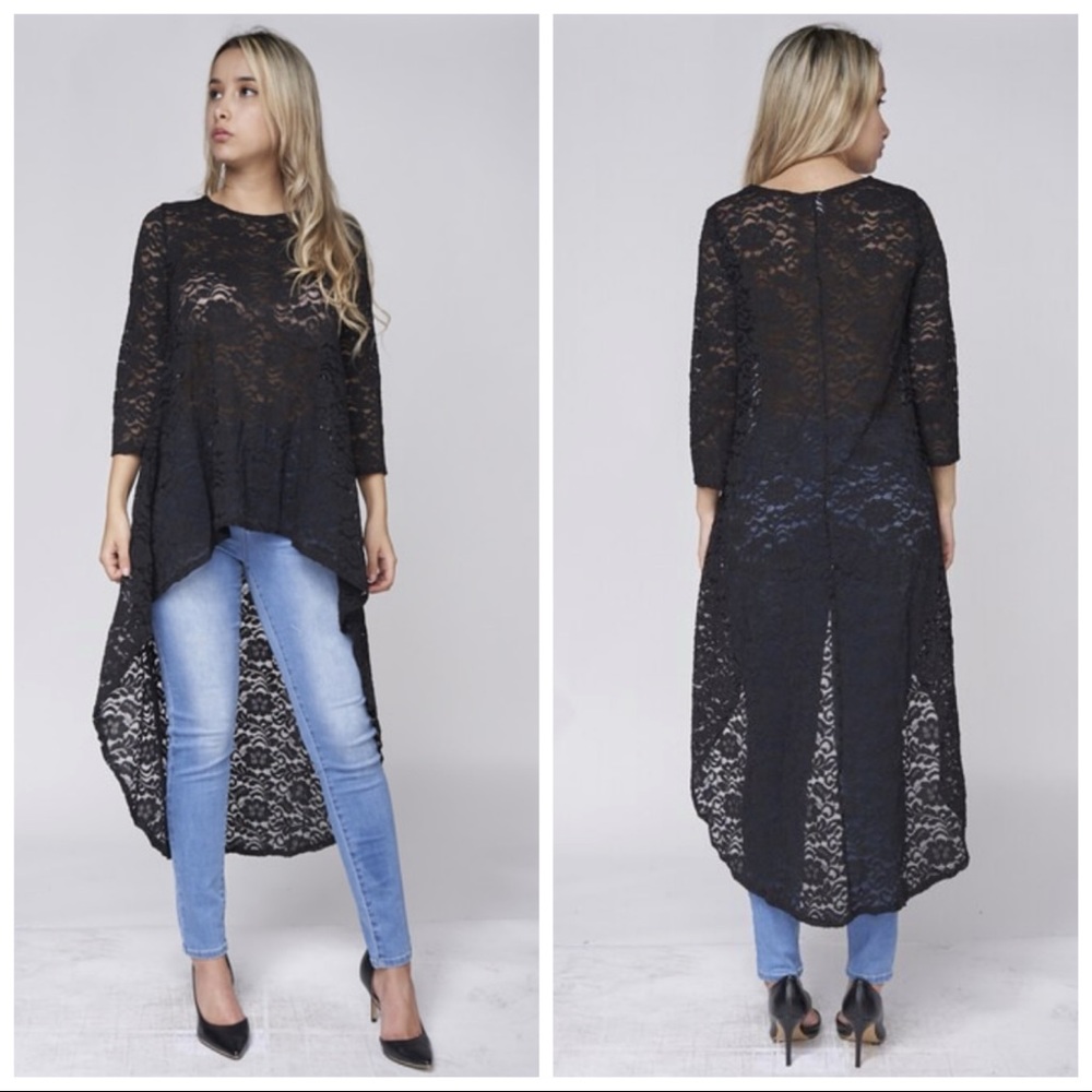 NEW L High Low Black Lace Top